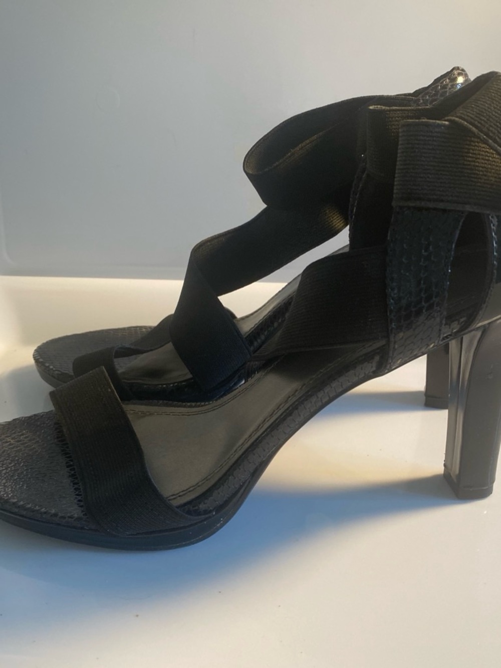 Impo Black Crisscross Elastic Heeled Sandals